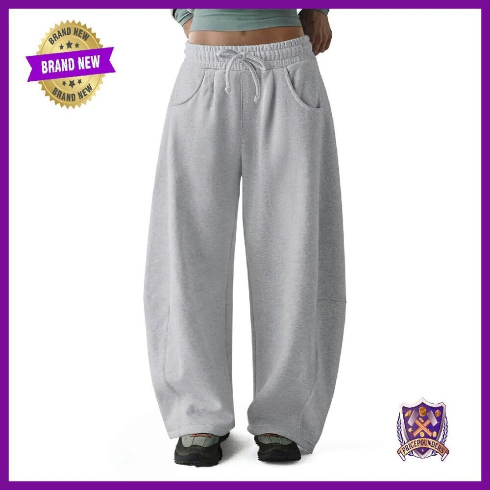 Fleece Lined Barrel Leg Sweatpants with Pockets Thermal Winter Pants